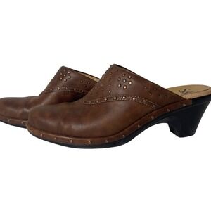 Sofft Studded Mule Clogs Brown Leather Women Heel Shoes Size 9 Western Cottage